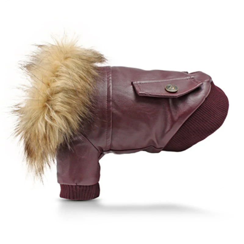 Winter Leather Dog Clothes Warm Fur Collar Pet Dogs Coats for Small