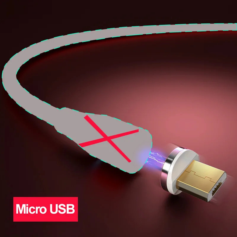 Олаф 3A Магнитный USB кабель передачи данных для быстрой зарядки для iPhone Xs X 8 7 магнитное зарядное устройство Micro usb type C кабель для samsung S10 - Цвет: Only Micro Plug