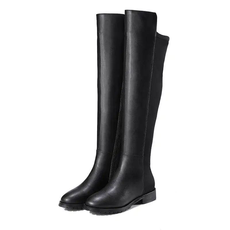 Nueva Negro Punta Largas Red wine Botas Corta Redonda Memunia Talón Bajo Zapatos Mujer Cremallera Altas Moda 2018 Invierno Felpa Otoño Negro UnWnRqS5