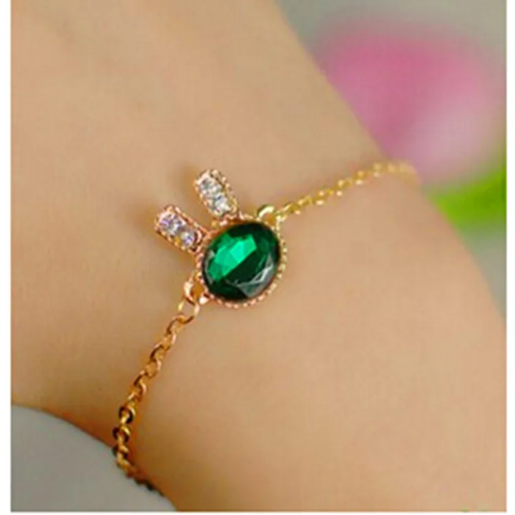 

2018 Fashion Jewelry Cute Bunny Rhinestone Charm Bracelets & Bangles Blue Glass Bracelets For Women Gift Pulseira Feminina