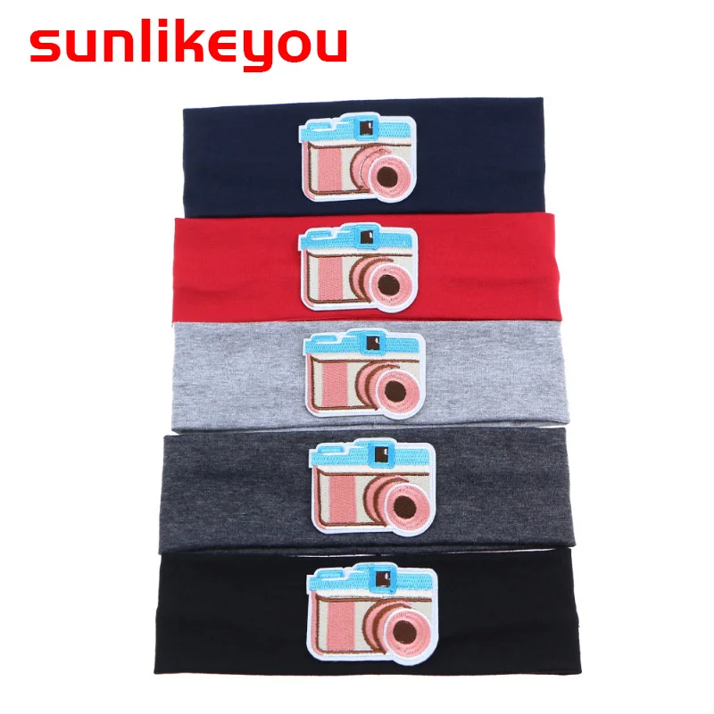 

Sunlikeyou Baby Turban Headband Cartoon Embroidery Camera Cotton Elastic Newborn Hair Band Headband For Girls Hair Accessories