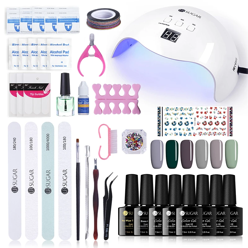 

UR SUGAR Nail Art UV Gel Polish Set 40W Curing Lamp Base Top Coat Manicure Tools Nail Art Decoration Sequins Sticker
