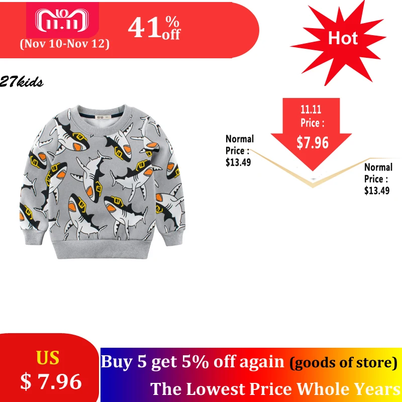 27kids 2-9Year Cartoon Shark Print Children's Sweatshirt 6 Years Autumn Winter Warm Sweatshirt for Children sudadera boy 27kids 2-9Year Cartoon Shark Print Children's Sweatshirt 6 Years Autumn Winter Warm Sweatshirt for Children sudadera boy