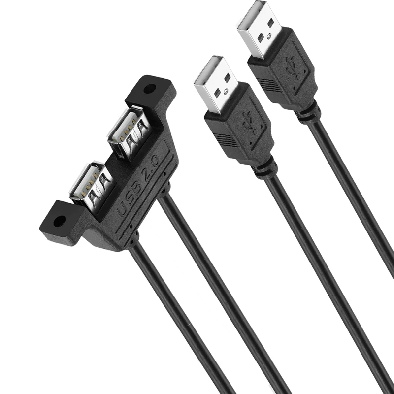 Bochara двойной USB 2,0 папа-двойной USB 2,0 Женский USB 2,0 кабель-удлинитель с винтовым креплением на панель папа-мама 30 см 50 см