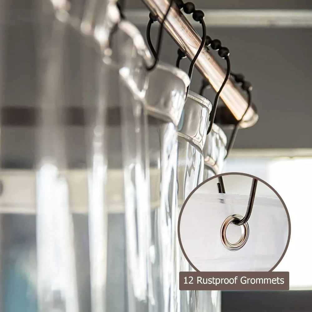 Comprar Cortina de ducha UFRIDAY PEVA revestimiento transparente con imanes Fondo impermeable y resistente al moho cortina de baño transparente cristal