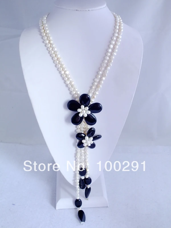 

Fashion Pearl Onyx Wrap Flower Necklace, African Wedding Jewelry MN-232