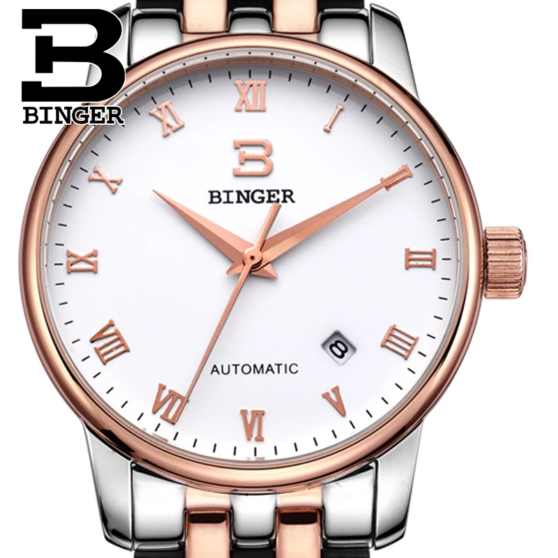 Switzerland watches men luxury brand18K gold Wristwatches BINGER business Mechanical Wristwatches full stainless steel B5005A 7