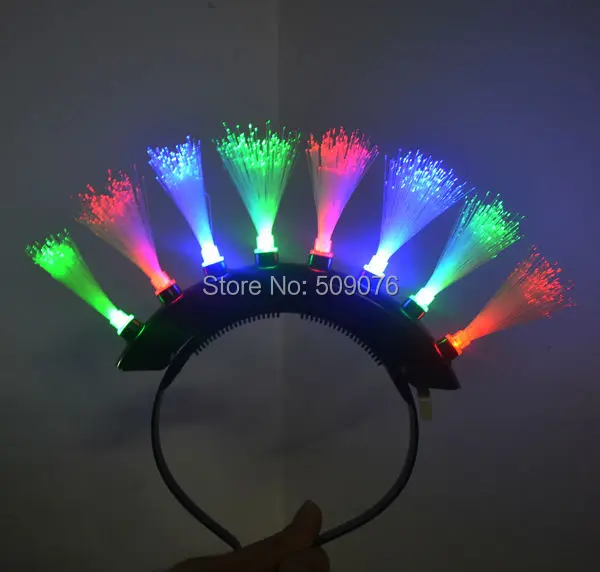 

free shipping 2pcs/lot Fiber Optic LED Light Up Glowing Mohawk headband Rainbow LED Flashing Mohawk Headwear
