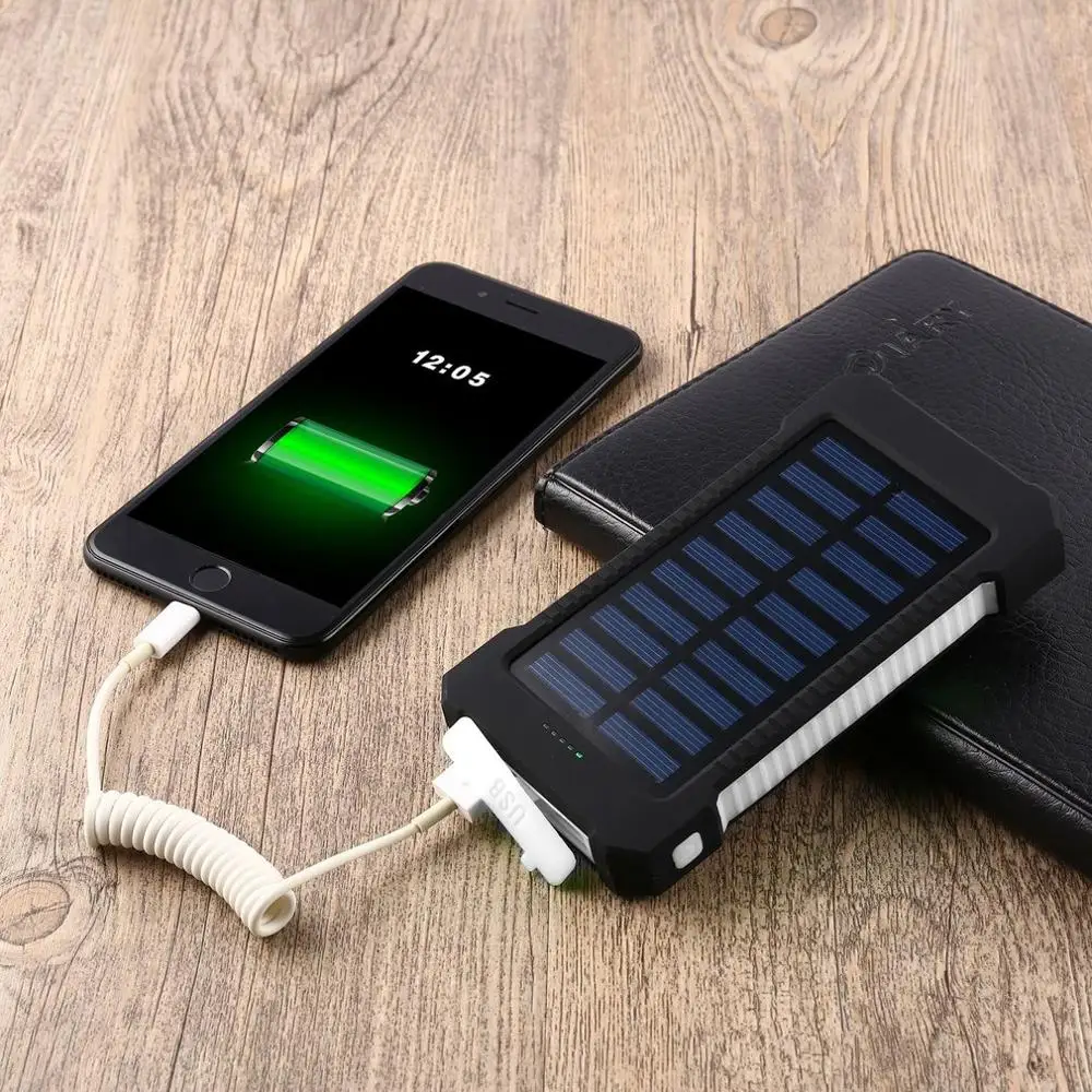 

300000mAh Portable Dual USB Compact Waterproof Powerful LED Light Solar Power Bank External Battery Charger With Hook