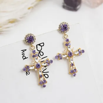 New Fashion Hollow Shiny Crystal Rhinestone Cross Shape Elegant Korean Women Drop Earrings Pendientes Party Jewelry 6B1026