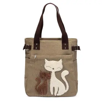 

X-Online 032717 hot sale female cartoon cat canvas bag lady large tote