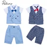 Ensemble de vêtements pour bébés garçons, 2 pièces, doux et formel, à carreaux, à manches courtes, col avec nœud, hauts + chemises, de 0 à 4 ans, nouvelle collection 2022 ► Photo 1/4