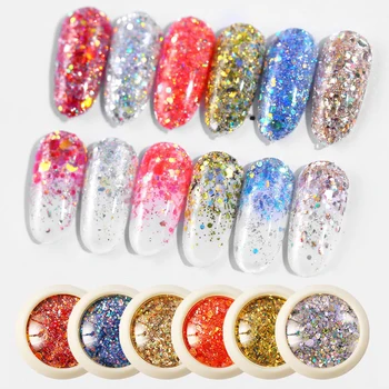 

Tignish 6Pcs/Set Mix Nail Art Glitter Powder Paillette Multicolor Rhinestones Decoration UV Gel Polish DIY Tools