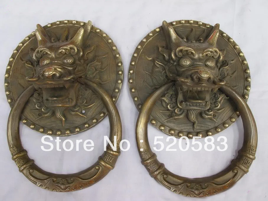 

China Royal Bronze Dragon Head Door Knocker statue Pair
