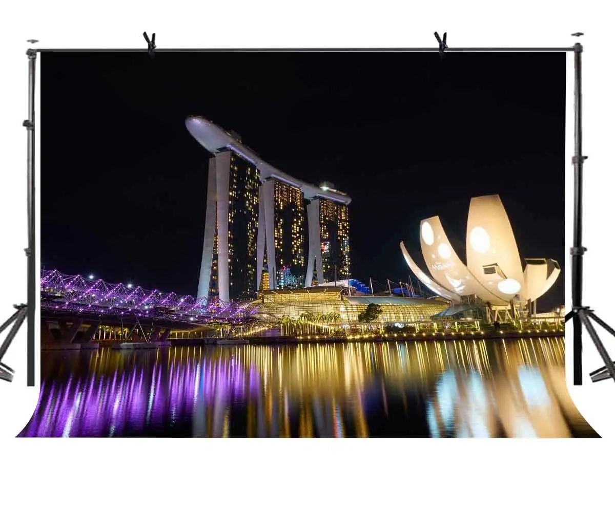 

150x220cm Seaside City Night Backdrop Golden Sand Hotel Night Photography Background for Camera Photo Props