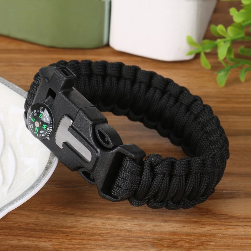 الرجال النساء Paracord في الهواء الطلق بقاء سوار متعددة الوظائف التخييم الإنقاذ الطوارئ حبل أساور البوصلة صافرة سكين 4 في 1