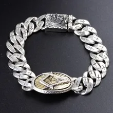 Настоящий 925 серебряный браслет злые глаза мужские браслеты 13 мм Ручная цепочка 19 см серебряные 925 ювелирные изделия