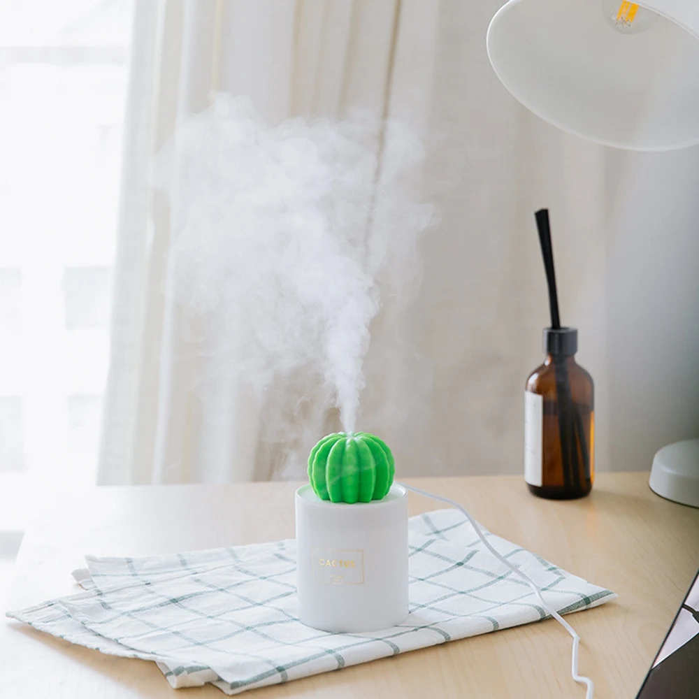  USB Cactus Air Humidifier Ultrasonic Humidifiers with Night Light Mist Maker Aromatherapy Diffuser 