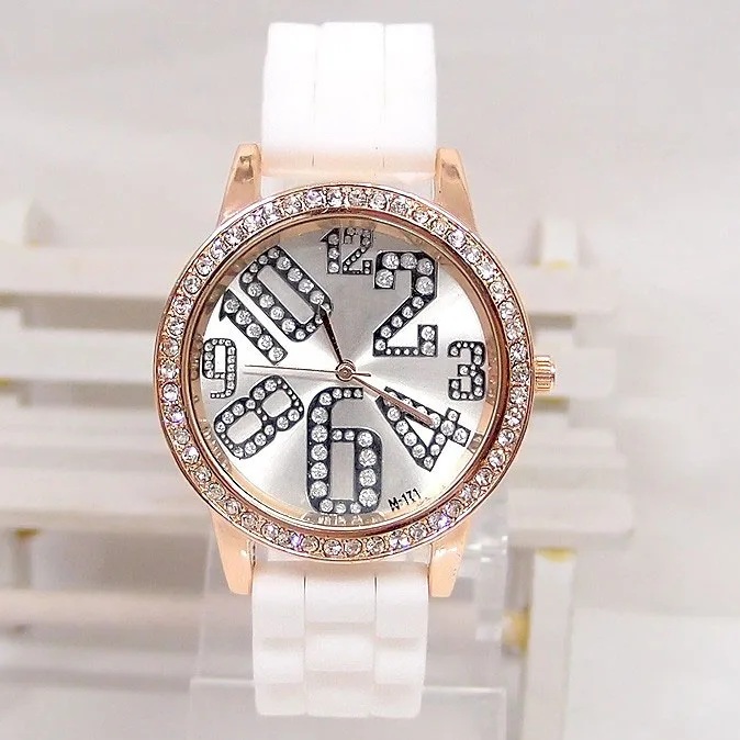 

HIgh Quality Silicone Watch Women ladies Female Casual rhinestone dress quartz wrist Watch M-171
