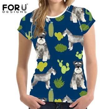 

FOURDEIGNS Schnauzer Printing Floral Women's T-shirt Female Tops & Tees for Girls Short Sleeve T shirt O-neck Plus Size Clothing