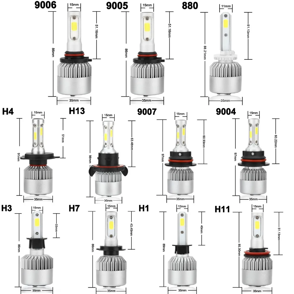 LVTUSI H1 H4 светодиодный H7 H11 9003 HB2 H3 H8 H9 COB S2 Автомобильная фара 72 Вт 8000LM Высокая все в