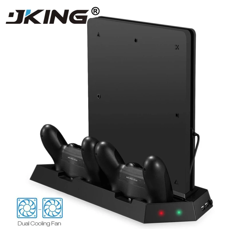 JKING Game Console Stand For PS4 Slim Console Vertical Game Console Stand Dock With Dual Charging Station Dropshipping