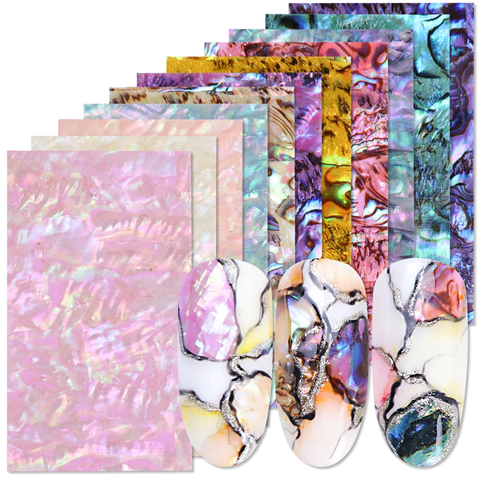 

15pcs Pearl Nails Polish Foils 3D Glimmer Abalone Shell Pattern Stickers Wraps Marble Mermaid Decals Nail Art Decoration BE747-1