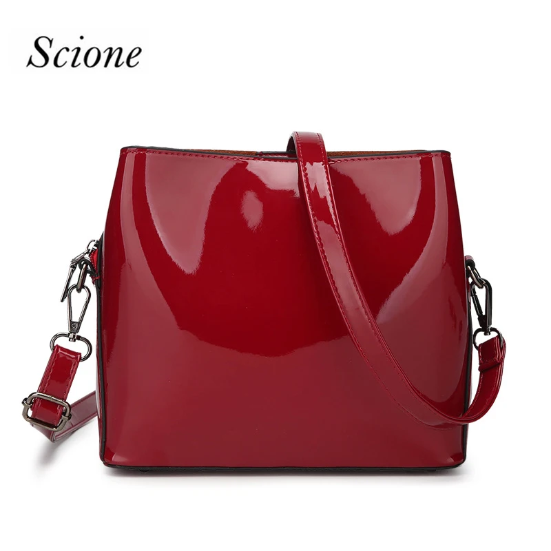 Women Patent Leather Shouder Bag Simple Pratical Crossbody Bags Solid