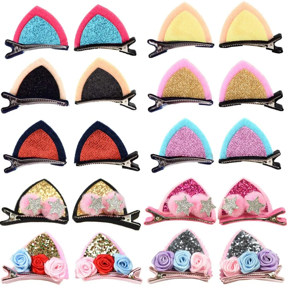 

20 Pack Cute Glitter Sparkly Cat Ear Hair Clips Animal Hair Pins Barrettes for Infants Toddlers Baby Girls Daily Wearing Party