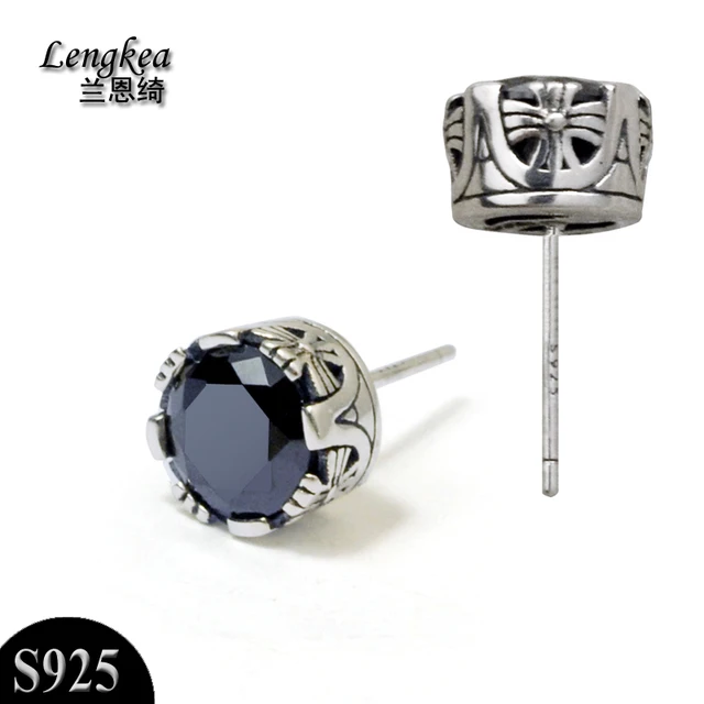 Men Earrings 925 Silver Stud Vintage Crown Black Gem Men Earrings 925 Silver Stud Vintage Crown Black Gem Earring For Women Piercing Charms Trinket
