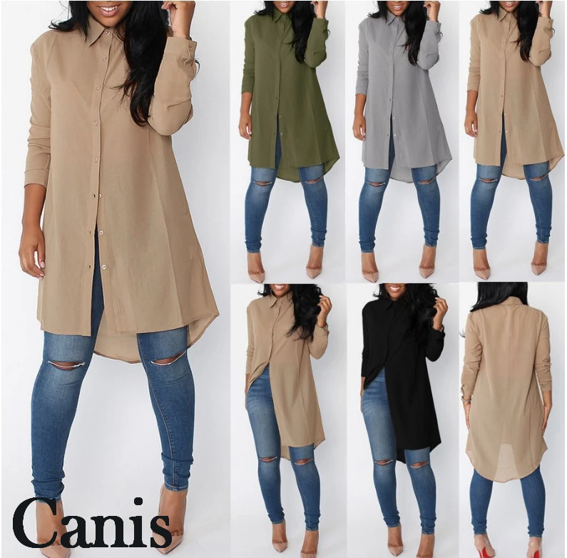 Women Long Sleeve Irregular Button 