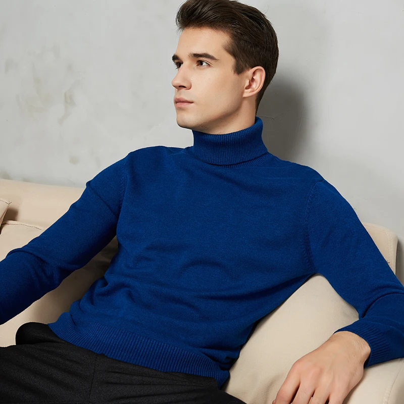Мужской свитер с высоким воротом, 8 цветов, Осень-зима, толстый теплый приталенный Однотонный пуловер, белый свитер, мужской брендовый красный синий