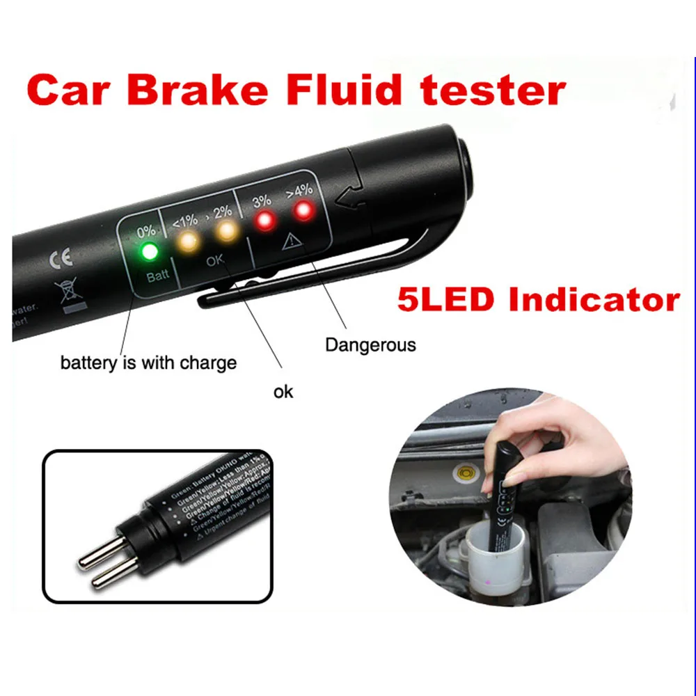 10pcs/lot 5 LED Lights Car Indicator Brake Fluid Oil Tester Detection