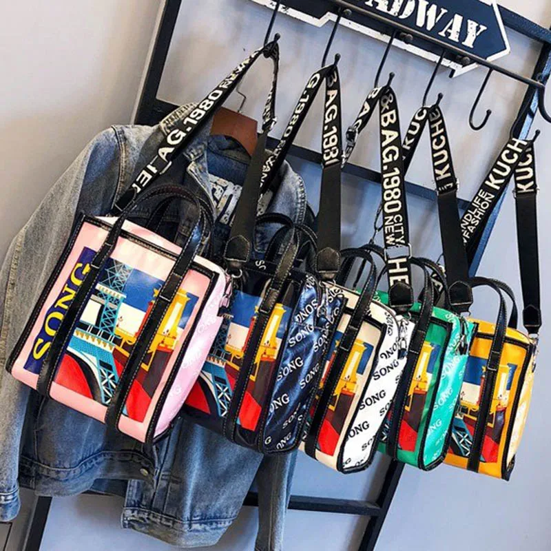 Women Designer Leather Handbag Female Cartoon Painting Messenger Shoulder Bags Lady INS Fashion Crossbody Bag Party Purse SS7360 (4)