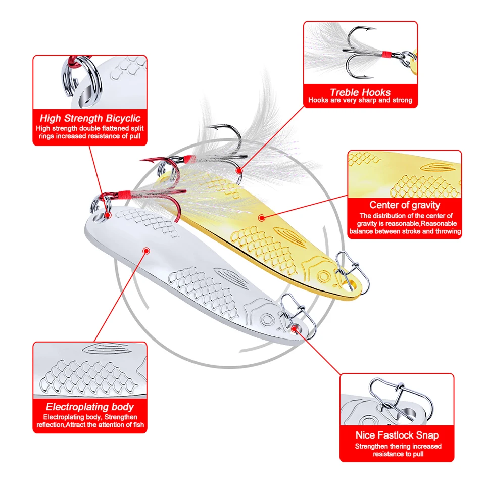 20 шт./лот, ложка, рыболовная приманка, 20 г, металлические басовые приманки, 2 цвета, ложка, приманки, Красный/серебряный крючок, рыболовные снасти