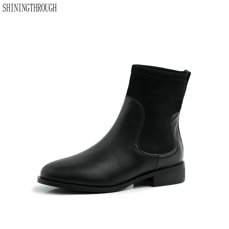 

Handmade Punk Genuine Leather women Boots low heels Motorcycle Boots Autumn Winter Women ankle Boots Shoes Woman