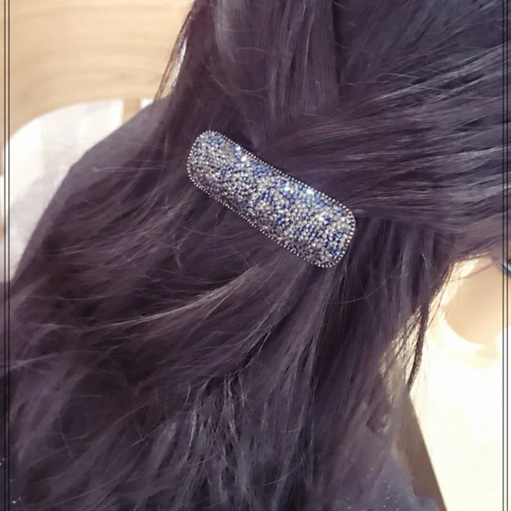 

Fashion 1PC Women Girls Square Drops Full Rhinestone Metal Duckbill Clip Hairpin Hair jewelry accessory A10 AP24
