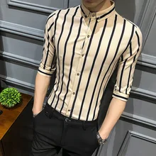 YASUGUOJI, новинка, летняя Модная приталенная рубашка, мужские нежелезные рубашки, рубашка с коротким рукавом, мужские рубашки в Вертикальную Полоску