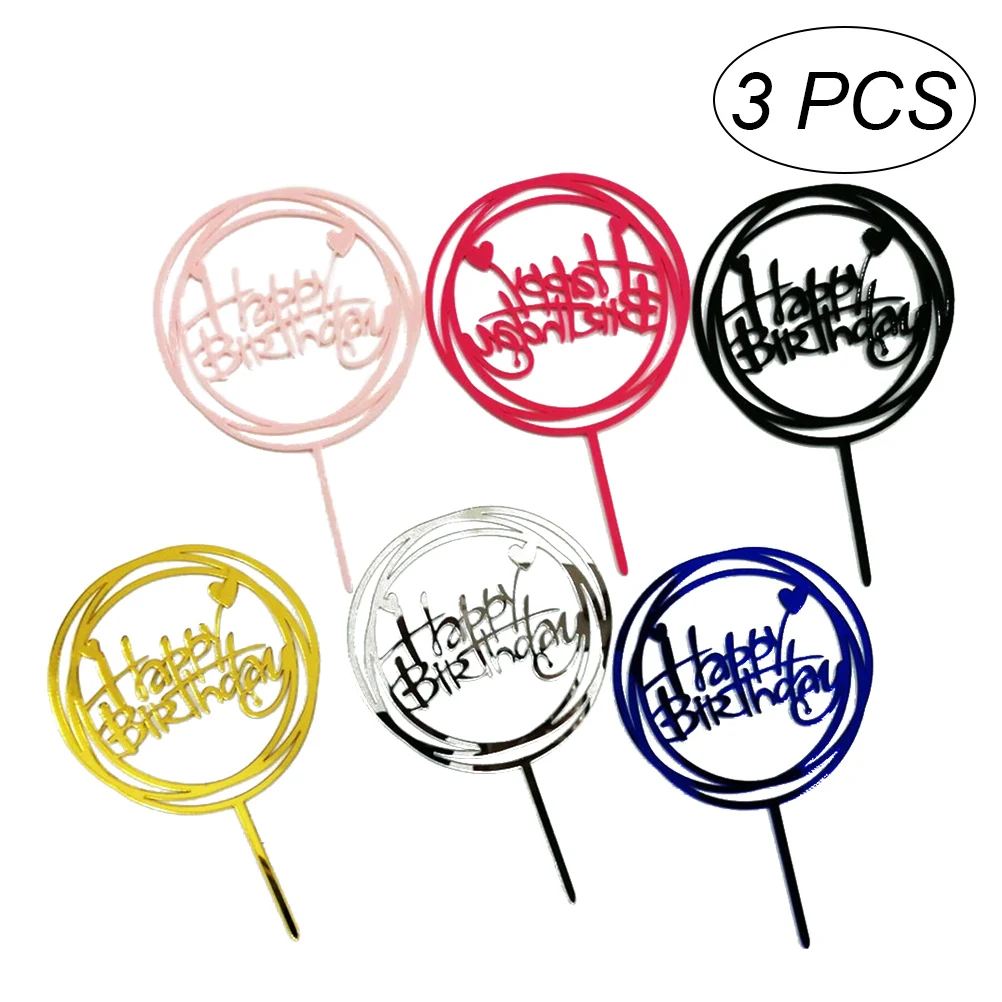 3pcs Happy Birthday Cake Topper Acylic Cupcake Toppers Decorating Food Picks Party Supplies Favors (Random Color) | Дом и сад