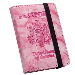 США розовый двойной Орел мраморный узор комплекс искусственная кожа с повязкой паспорт держатель кредитной карты Обложка