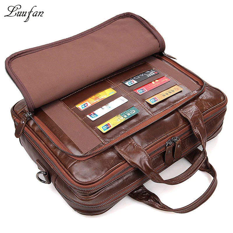 

Multifunction Genuine Leather Briefcase Vintage cow leather Big capaticy men shoulder bag 14" tote laptop business bag fast post
