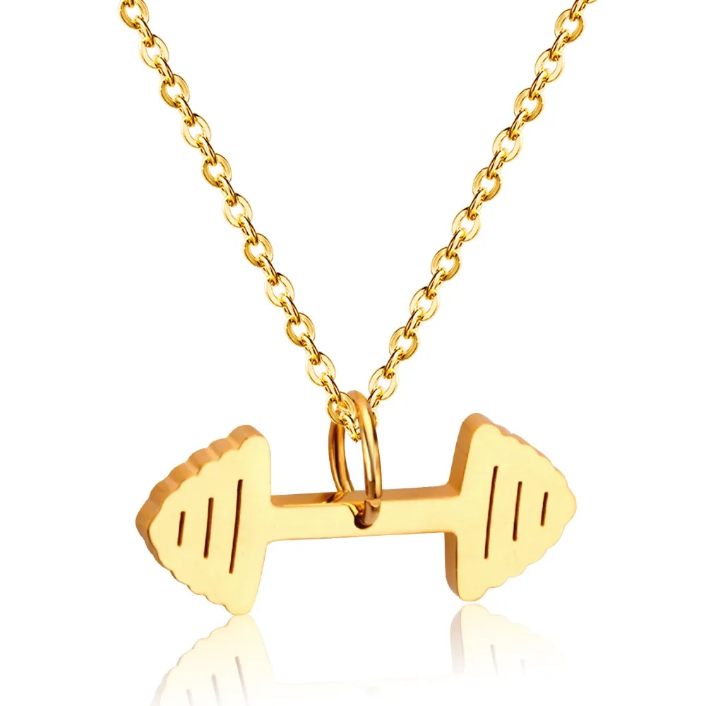 Dumbbell Pendant Necklace Stainless Steel Gold/Silver Color Fitness