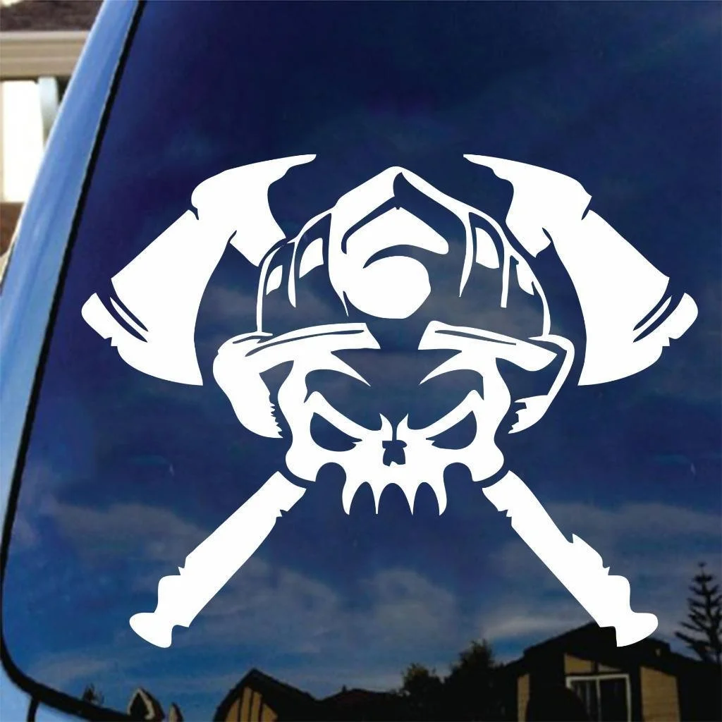 Fire Fighter Skull Vinyl Decal Sticker Helmet Axe Funny First Response