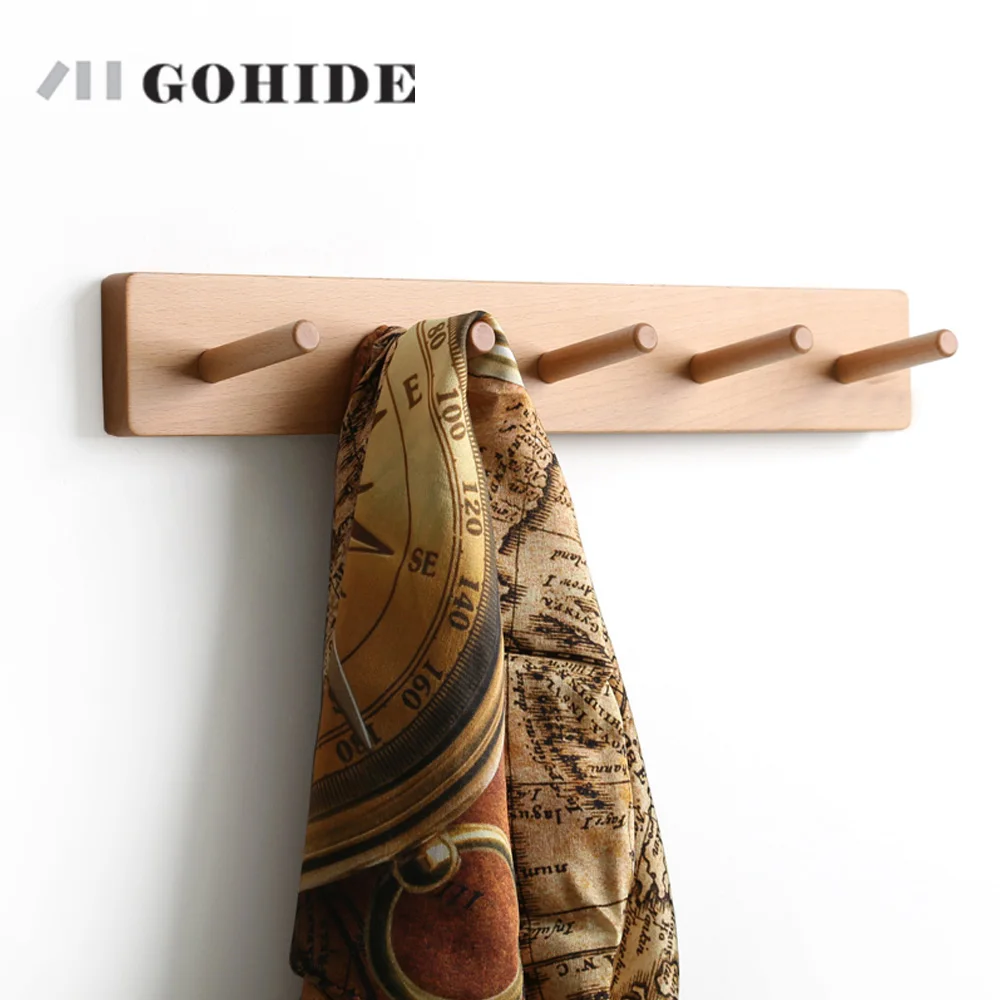 JUH 5 in 1 Wall Wooden Coatrack Hook Solid Wood Clothes HookS Door Back