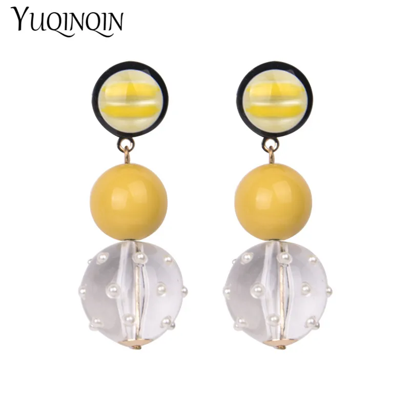 

Trendy Long Dangle Big Round Resin Beads Earring for Women Geometric Acrylic Metal Drop Earrings Fashion Jewelry Brincos 2019