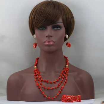 

Latest Design Coral Beads Necklace Nigerian Wedding Bridal Jewelry Set African Jewelry Party Set Fashion Free Shipping ABL629
