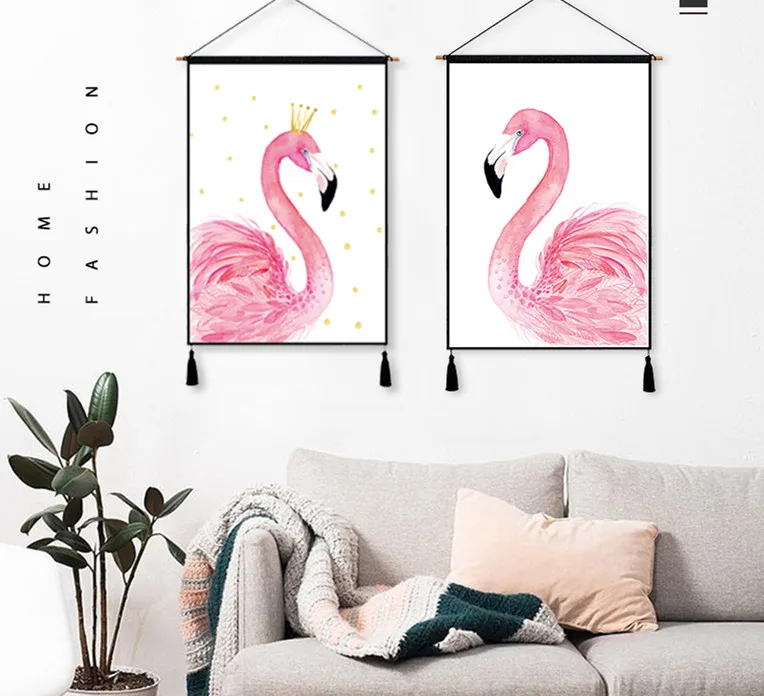 

1 Piece Nordic Poster Ins Wall Painting Flamingo Cotton Line Decorative Paintings for Living Room 45*65 cm