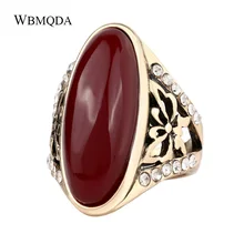 Популярное Роскошное винтажное кольцо с большим камнем и кристаллами золотого цвета, персонализированные красные обручальные кольца для женщин, индийские массивные ювелирные изделия