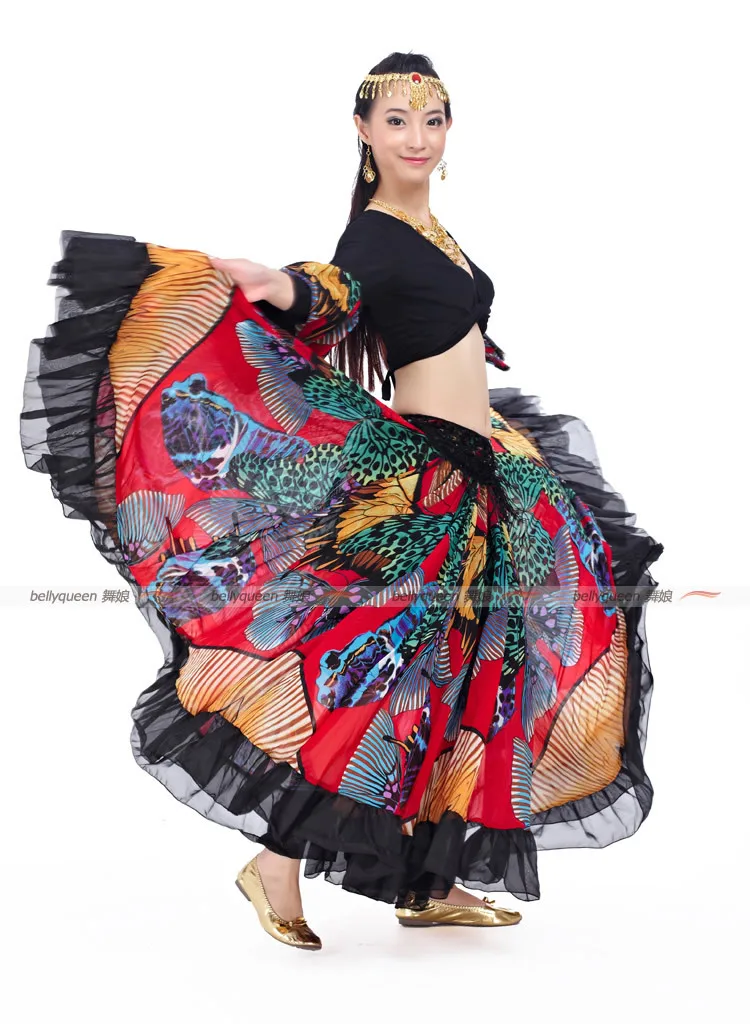 Юбки для танца живота Женская тренировочная шифоновая натуральная племенная богемский Цыганский длинная юбка полный круг платье