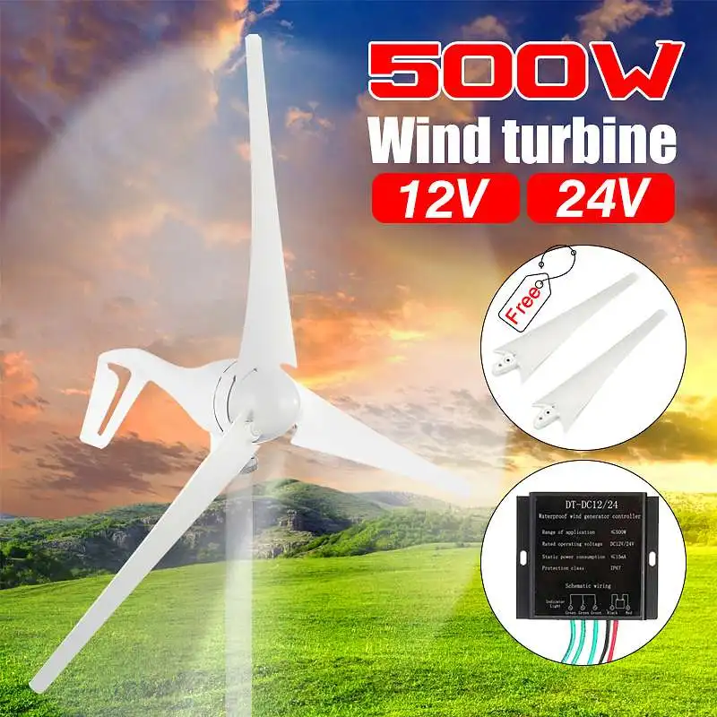 

Real 500W Wind Generator+Controller 12V 24 Volt 3 Nylon Fiber Blade Horizontal Home Wind Turbines Power Energy Turbines Charge